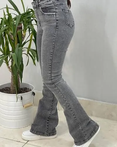 شلوار بوت کات زنانه جین طوسی