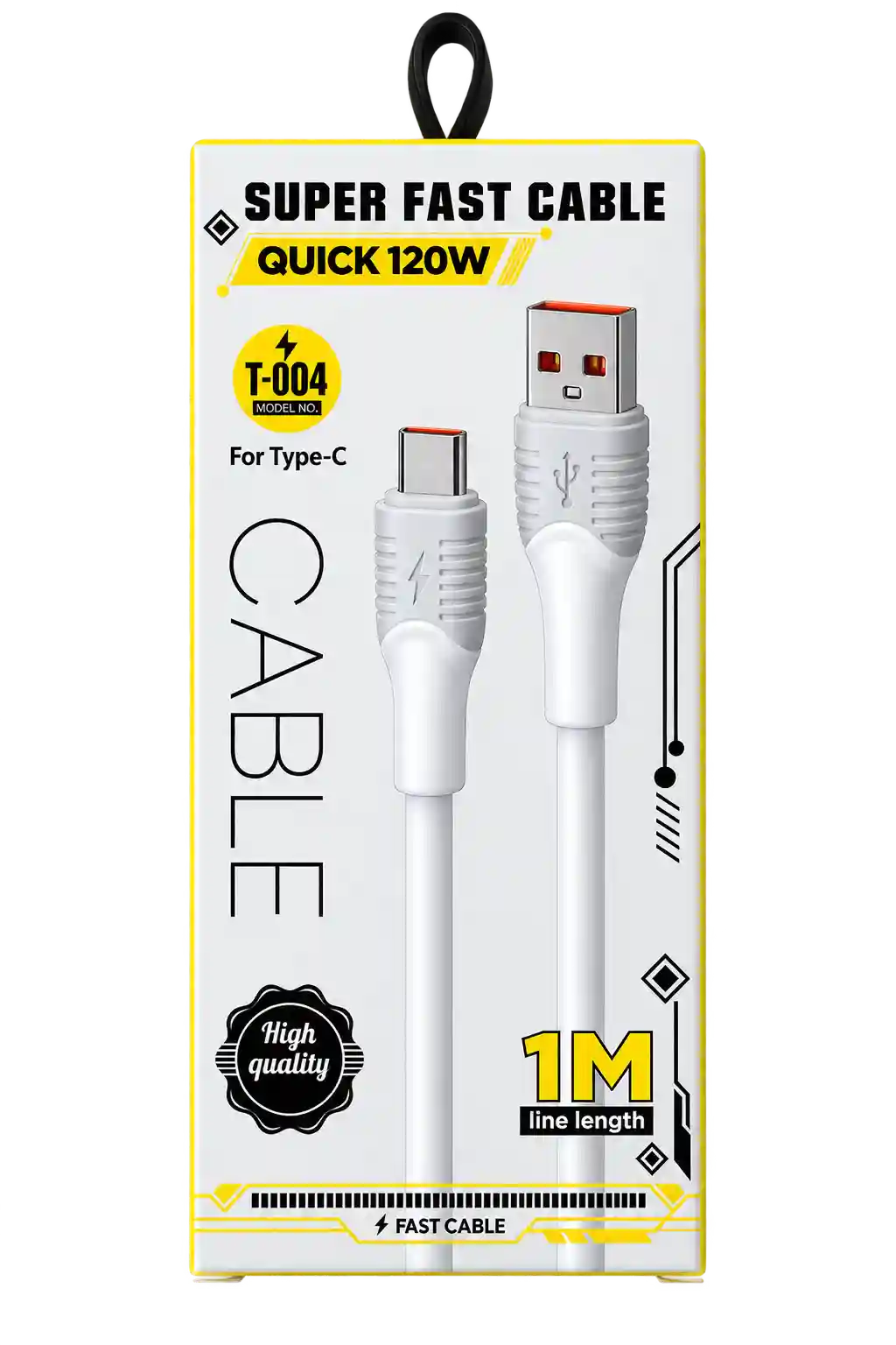 کابل شارژ سریع یو اس بی به تایپ سی ۱۲۰ وات مدل T-004 (Super Fast Cable Quick 120W T-004 USB-A to Type-C)