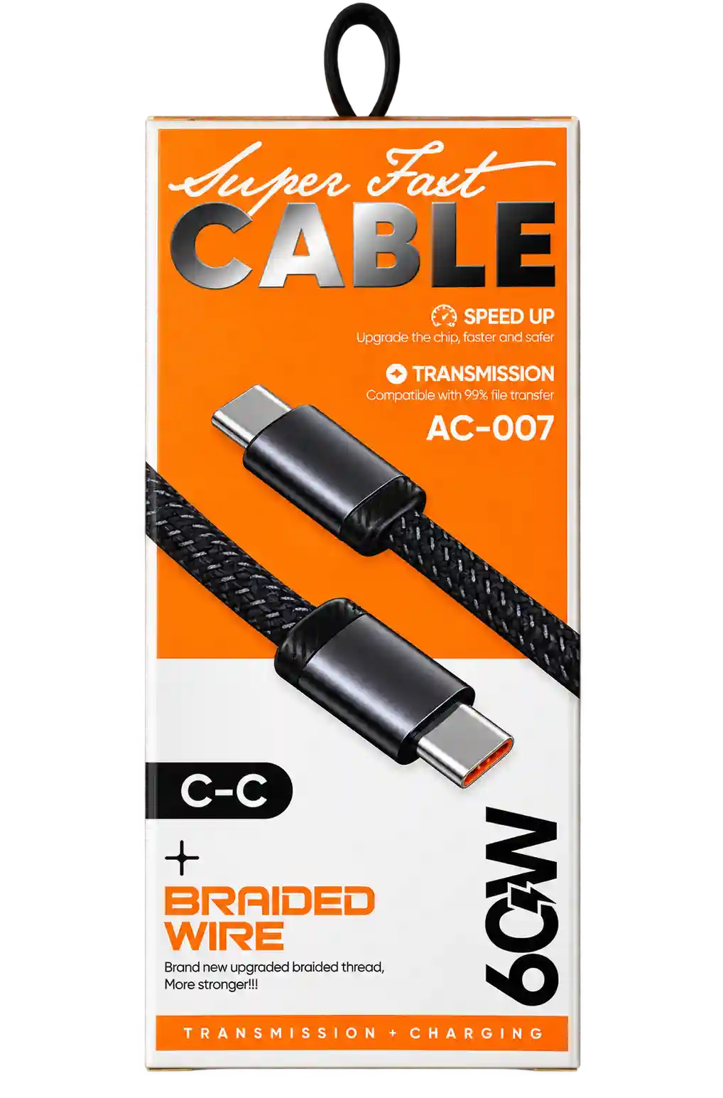 کابل شارژ سریع دو سر تایپ سی ۶۰ وات مدل AC-007 (Super Fast CABLE AC-007 C-C 60W)