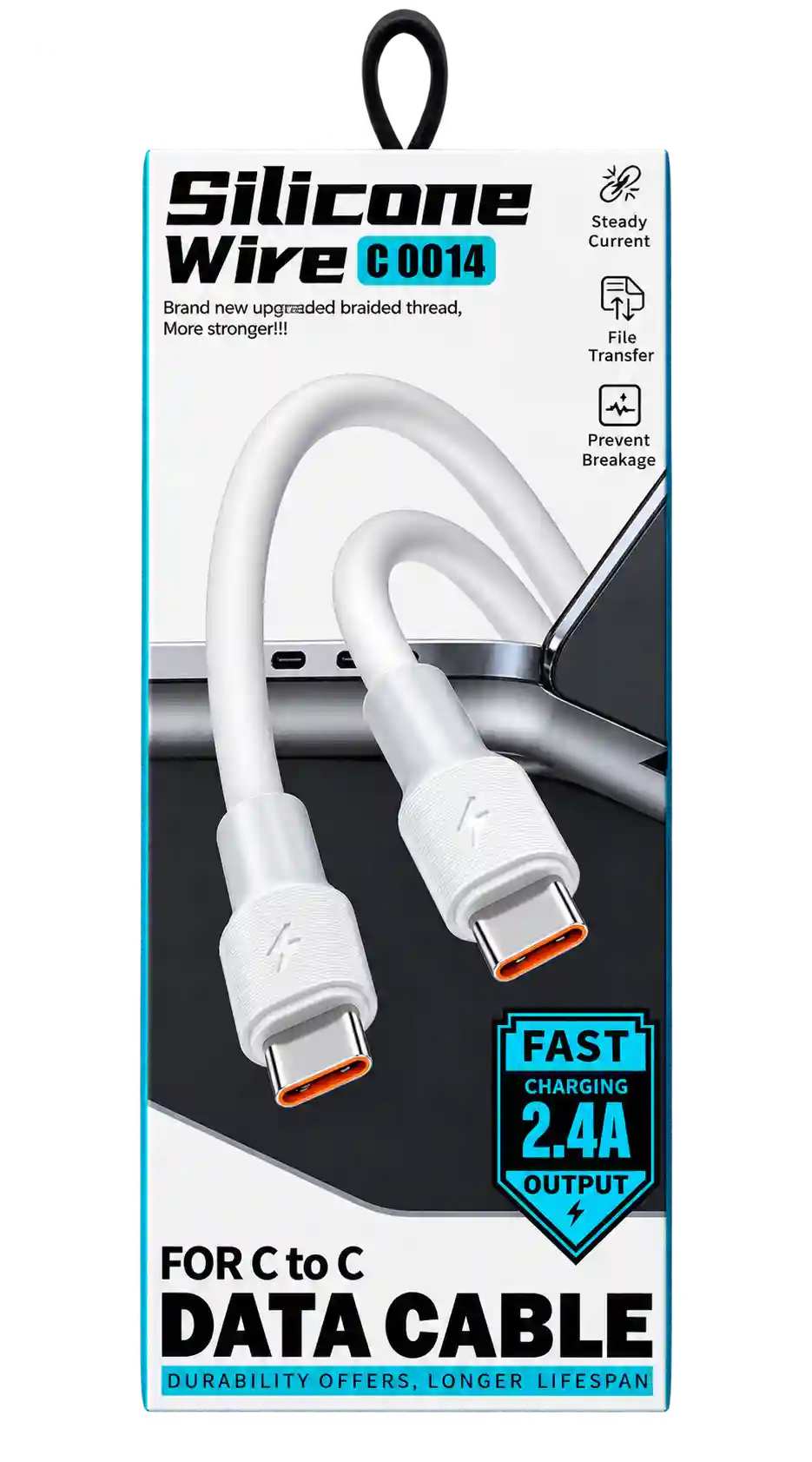 کابل شارژ سریع دو سر تایپ سی سیلیکونی ۲.۴ آمپر مدل C 0014 (Silicone Wire C 0014 C to C Data Cable 2.4A)