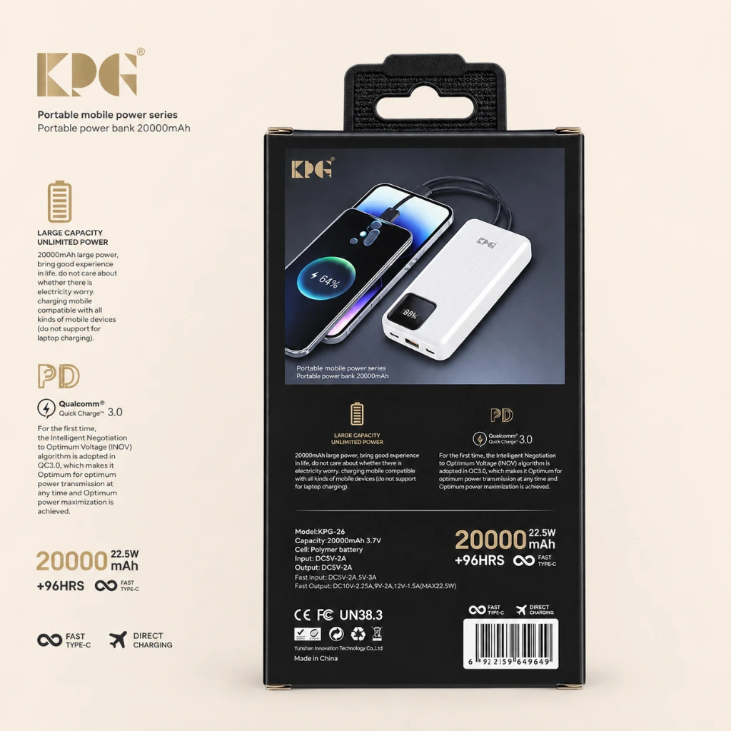 پاوربانک ۲۰۰۰۰ میلیآمپر مدل KPG-26 — تصویر 2