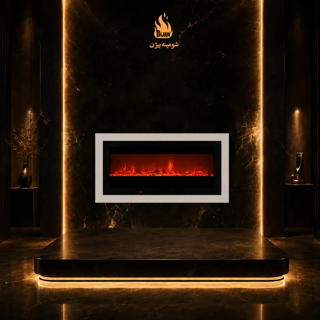 شومینه برقی فریم فلزی مدل 3DMF-13040 - نمای روبرو با ابعاد 130 سانتی‌متر × 40 سانتی‌متر