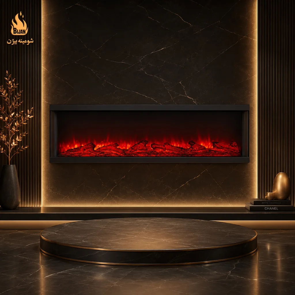 شومینه سه بعدی مدل 3D-10040-28 - نمای روبرو با ابعاد 100 سانتی‌متر × 40 سانتی‌متر
