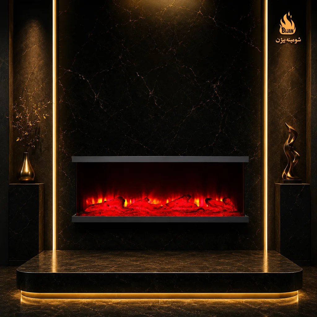 شومینه سه بعدی بیژن مدل 3D-12040-28 - نمای روبرو با ابعاد 120×40 سانتیمتر - تصویر 1 از گالری